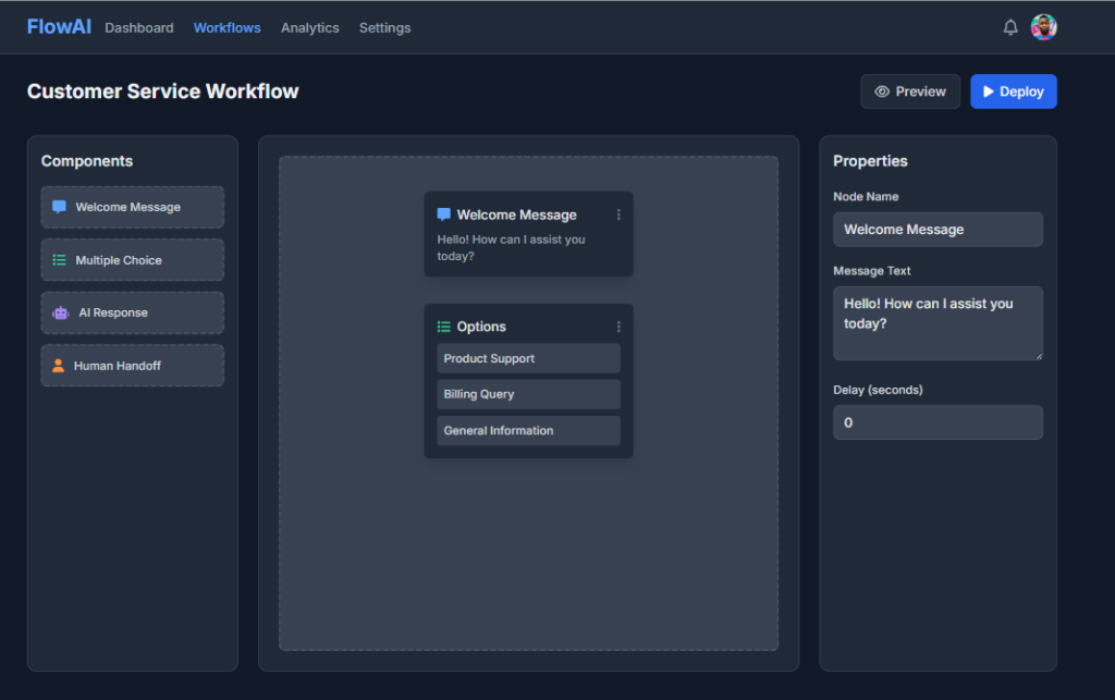Screenshot of FlowAI, and internal tool used by Swiftbots to control our proprietary systems.